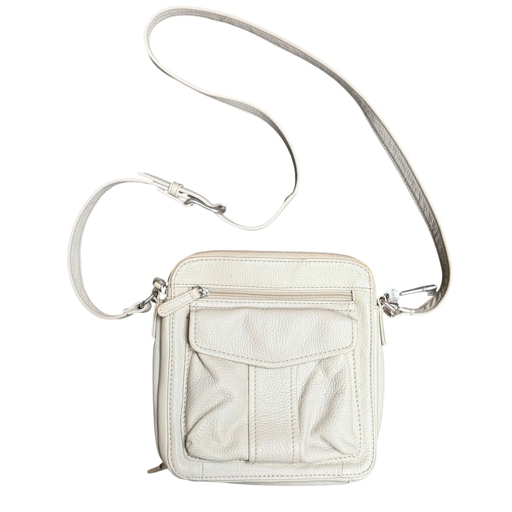 Fossil Crossbody Bag Small Cream Pebbled Leather Adjustable Strap Boho Everyday
